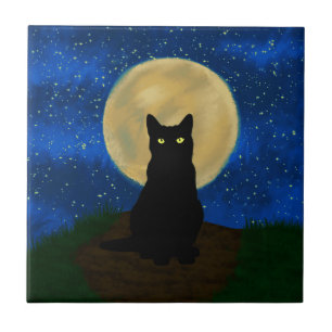 Carreau Chat noir silhouette de Halloween au clair de lune