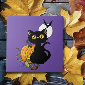 Carreau Chat noir violet Citrouille d'Halloween