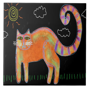 Carreau Chat orange au soleil Peinture Abstraite