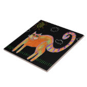 Carreau Chat orange au soleil Peinture Abstraite (Côté)