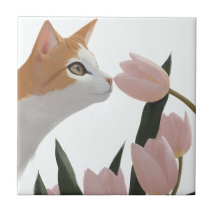 Carreau Chat Orange Doux Thème de Printemps