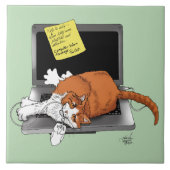 Carreau Chat Orange Drôle Ordinateur Portable Vert Travail (Devant)