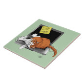 Carreau Chat Orange Drôle Ordinateur Portable Vert Travail (Côté)
