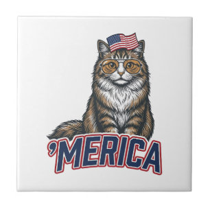 Carreau Chat Patriotique Merica Gravure Vintage Design de