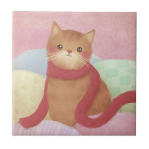 Carreau Chat Portant Une Écharpe Rouge Illustration