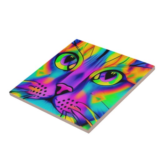 Carreau Chat psychédélique couleur violet fuschia vert (Côté)