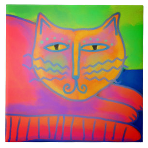 Carreau Chat rose chaud Abstrait peinture numérique