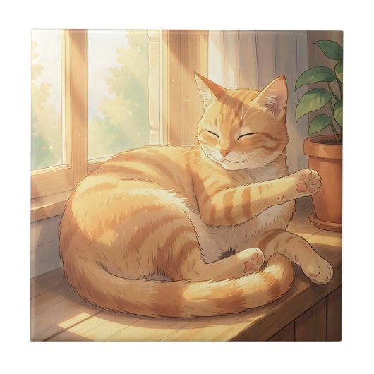 Carreau Chat roux tabby confortable au soleil  (Devant)