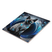 Carreau Chat siamois, noir bleu et blanc abstrait (Côté)