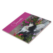 Carreau Chat smoking Cats et Fleurs Filles Nom Rose foncé (Côté)