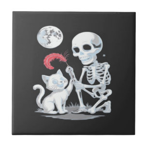 Carreau Chat squelette Halloween drôle mignon effrayant es