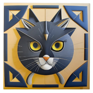 Carreau Chat stylisé géométrique abstrait