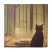 Carreau Chat sur le bureau avec papiers regardant les arbr (Devant)