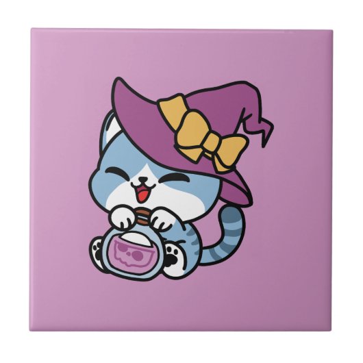 Carreau Chat Tabby Halloween – Chapeau de Sorcière & Art d (Devant)