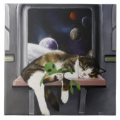 Carreau Chat tabby vaisseau spatial Peluche extraterrestre (Devant)