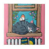 Carreau Chat tigré de sommeil avec le papillon sur le (Devant)