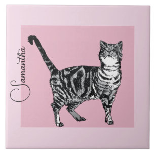 Carreau Chat tigré rose pastel rose nom de fille