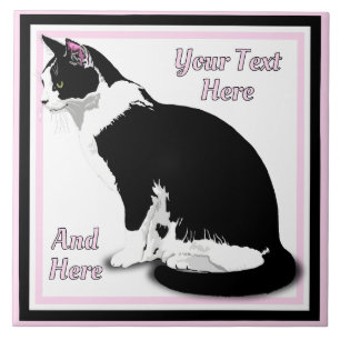 Carreau Chat Tuxedo noir et blanc Personnalisé