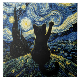 Carreau Chat Vangogh Nuit Étoilée
