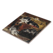Carreau Chat vintage mignon noir et blanc avec chatons (Côté)