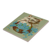 Carreau Chat vintage tenant le panier des fleurs (Côté)