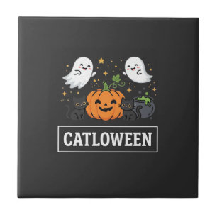 Carreau Chatloween Mignon Fantôme Chat Design Halloween_1
