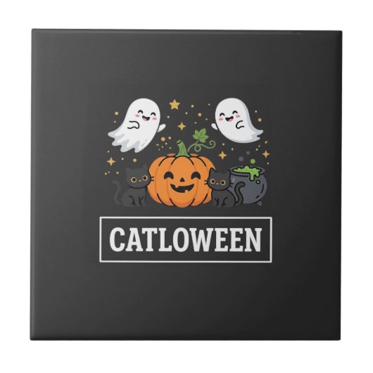 Carreau Chatloween Mignon Fantôme Chat Design Halloween_1 (Devant)