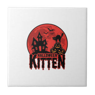 Carreau Chaton d'Halloween Maison Hantée Chat Graphique_1