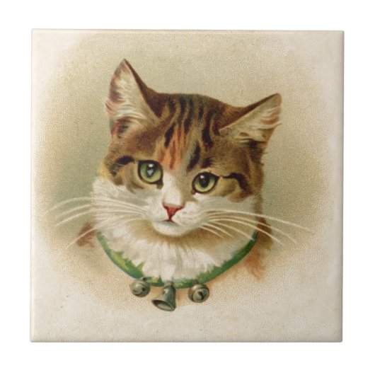 Carreau Chaton mignon avec des cloches sur le collier - (Devant)