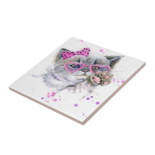 Carreau Chaton mignon d'aquarelle (Côté)