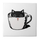 Carreau Chaton noir avec nez rouge caché dans une tasse (Devant)