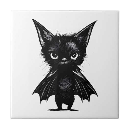Carreau Chaton Noir Grumpy Halloween En Costume De Chat (Devant)