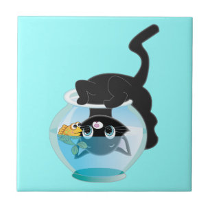 Carreau Chaton, poissons et cuvette mignons de bande
