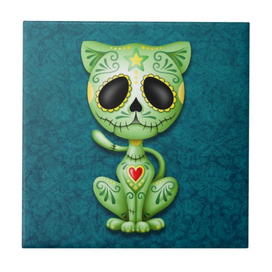 Carreau Chaton, vert et bleu de sucre de zombi (Devant)