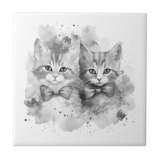 Carreau Chatons noirs et blancs avec des noeuds et des pap (Devant)