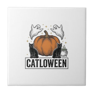 Carreau Chatoween Chat Noir Fantôme Halloween Conception V