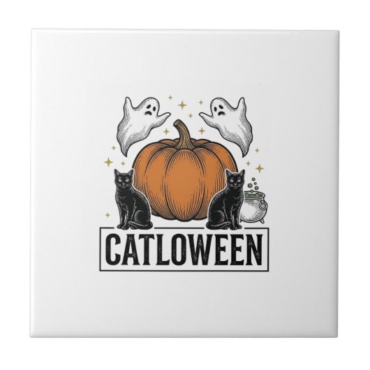 Carreau Chatoween Chat Noir Fantôme Halloween Conception V (Devant)