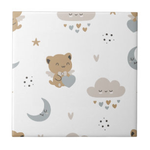Carreau Chats anges Kawaii et nuages (1)