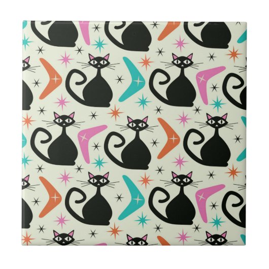 Carreau Chats atomiques noirs du milieu du siècle avec Boo (Devant)