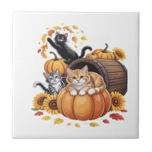 Carreau Chats Automne Citrouilles d'Automne Action de Grâc