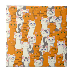 Carreau Chats blancs et gingembre motif yeux verts yeux bl