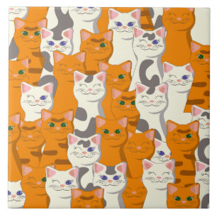 Carreau Chats blancs et gingembre motif yeux verts yeux bl