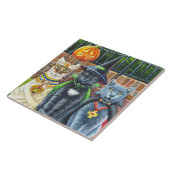 Carreau Chats d'Halloween en costume Aquarelle Art (Côté)