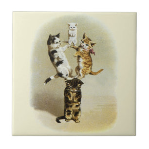 Carreau Chats et chatons victoriens mignons jouant, humour