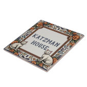 Carreau Chats & Fleurs Nom de la maison personnalisée Plaq (Côté)