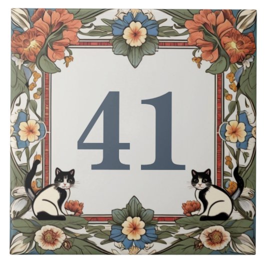 Carreau Chats Floral Custom House Numéro Plaque de plaque  (Devant)