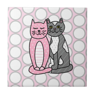 Carreau Chats Kitty Roses et Grey Cute Cute