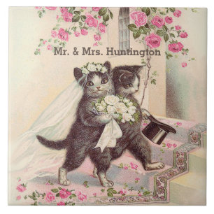 Carreau Chats mariages avec nom personnalisable