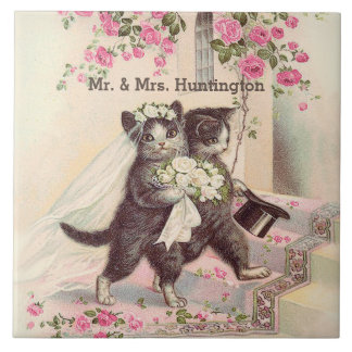 Carreau Chats mariages avec nom personnalisable