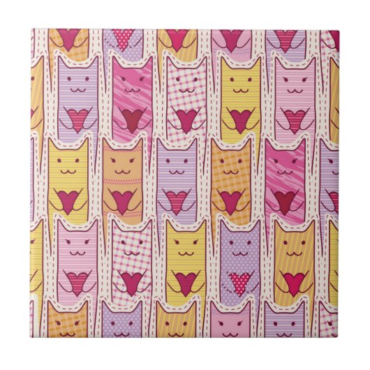 Carreau Chats mignons avec les coeurs affectueux (Devant)